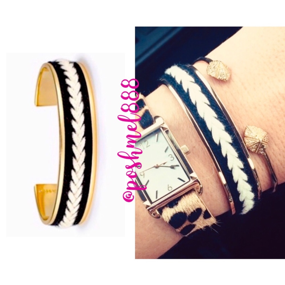 Stella & Dot | Dainty Gold Bracelet Hand-woven Black+White Illuminate Go… - Picture 3 of 10